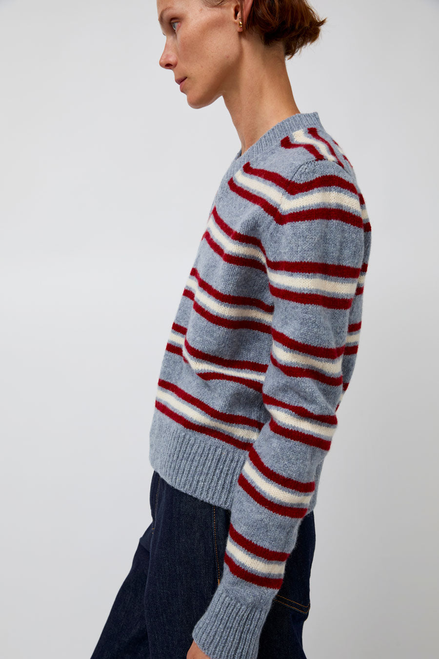 &Daughter Shetland Stripe V-Neck Sweater in Light Blue Stripe