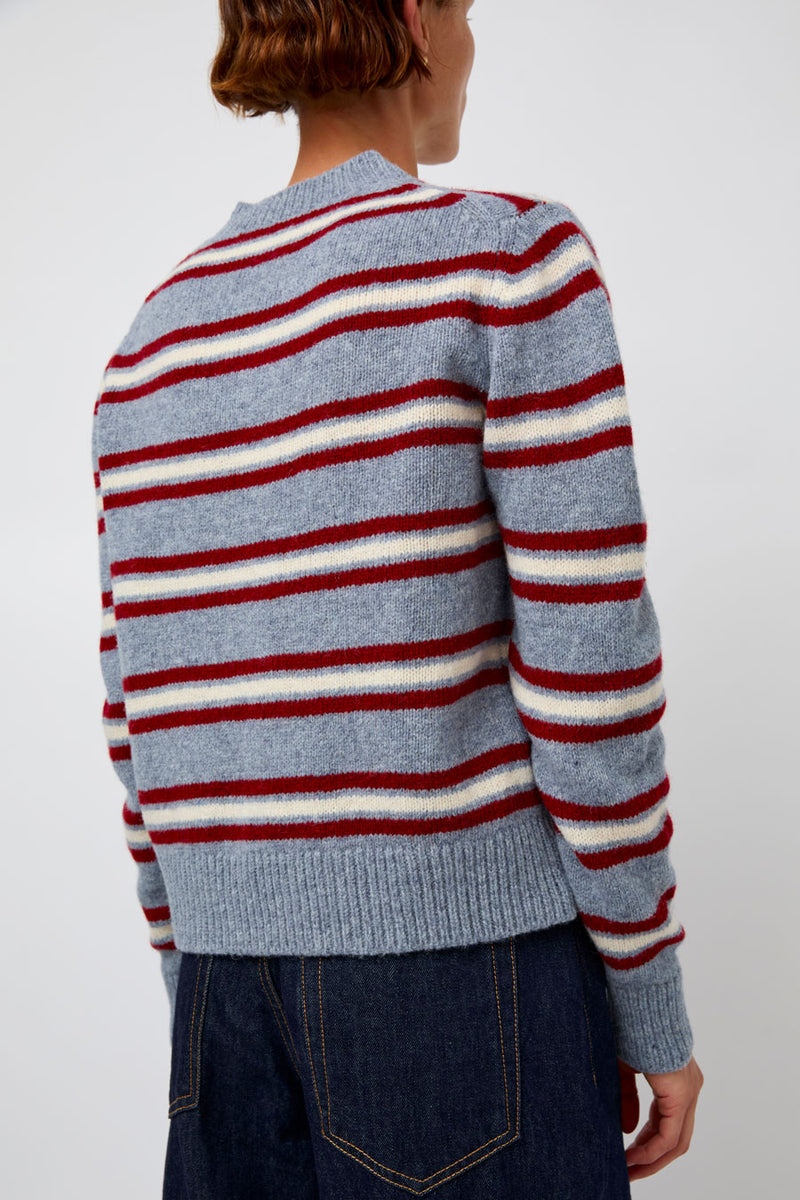 &Daughter Shetland Stripe V-Neck Sweater in Light Blue Stripe