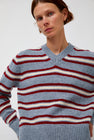 &Daughter Shetland Stripe V-Neck Sweater in Light Blue Stripe