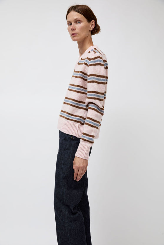 &Daughter Shetland Stripe V-Neck Sweater in Pink Stripe