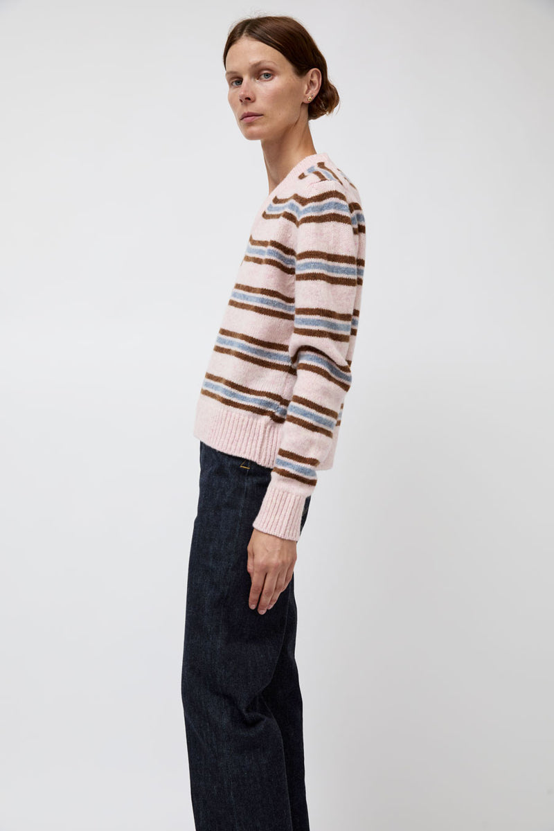 &Daughter Shetland Stripe V-Neck Sweater in Pink Stripe