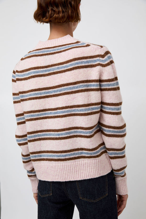 &Daughter Shetland Stripe V-Neck Sweater in Pink Stripe