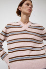 &Daughter Shetland Stripe V-Neck Sweater in Pink Stripe