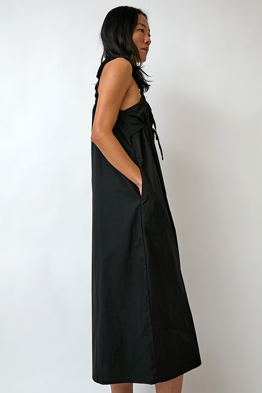 Deiji Studios Ruched Tie Dress in Black