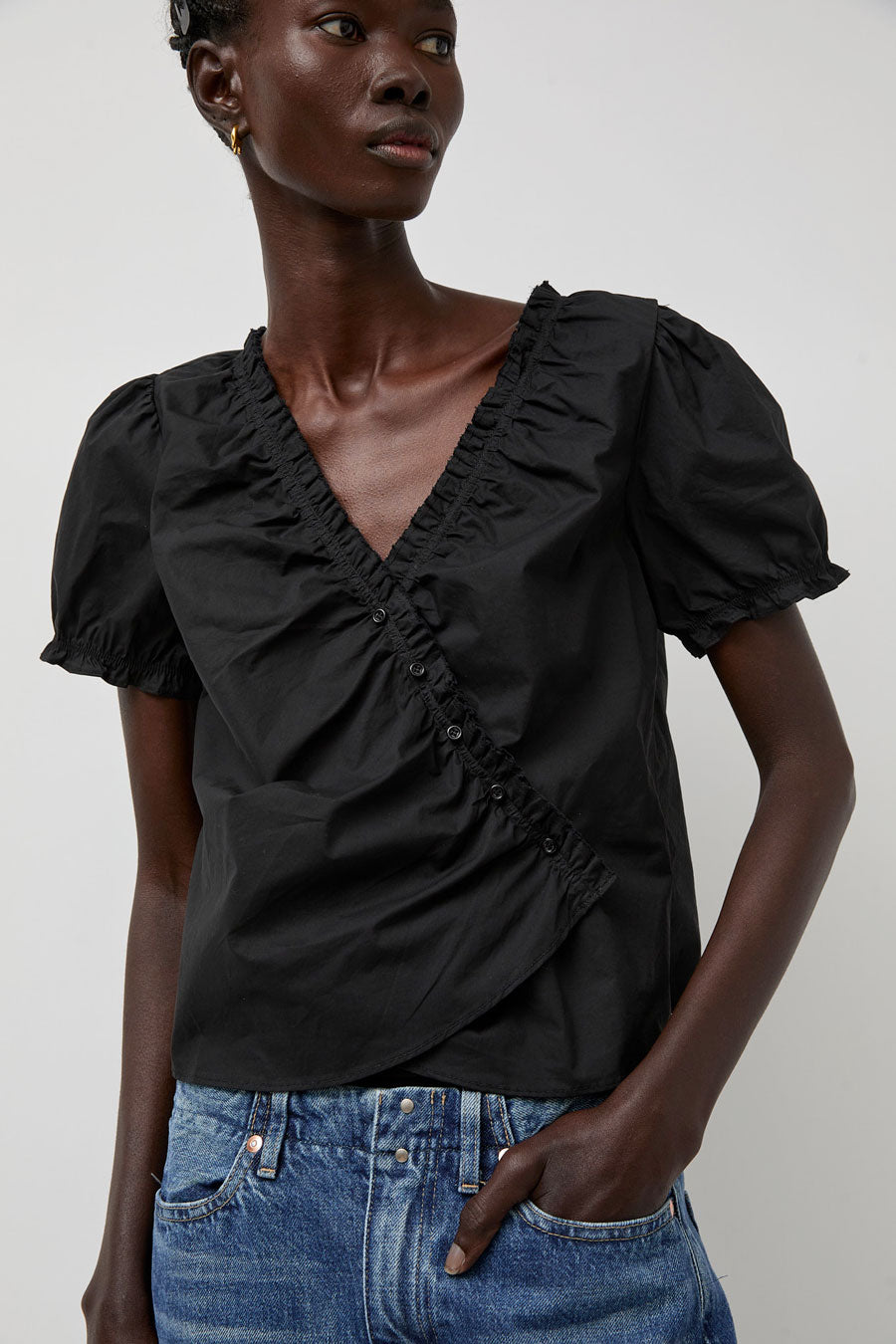 Deiji Studios Cross Frill Top in Black