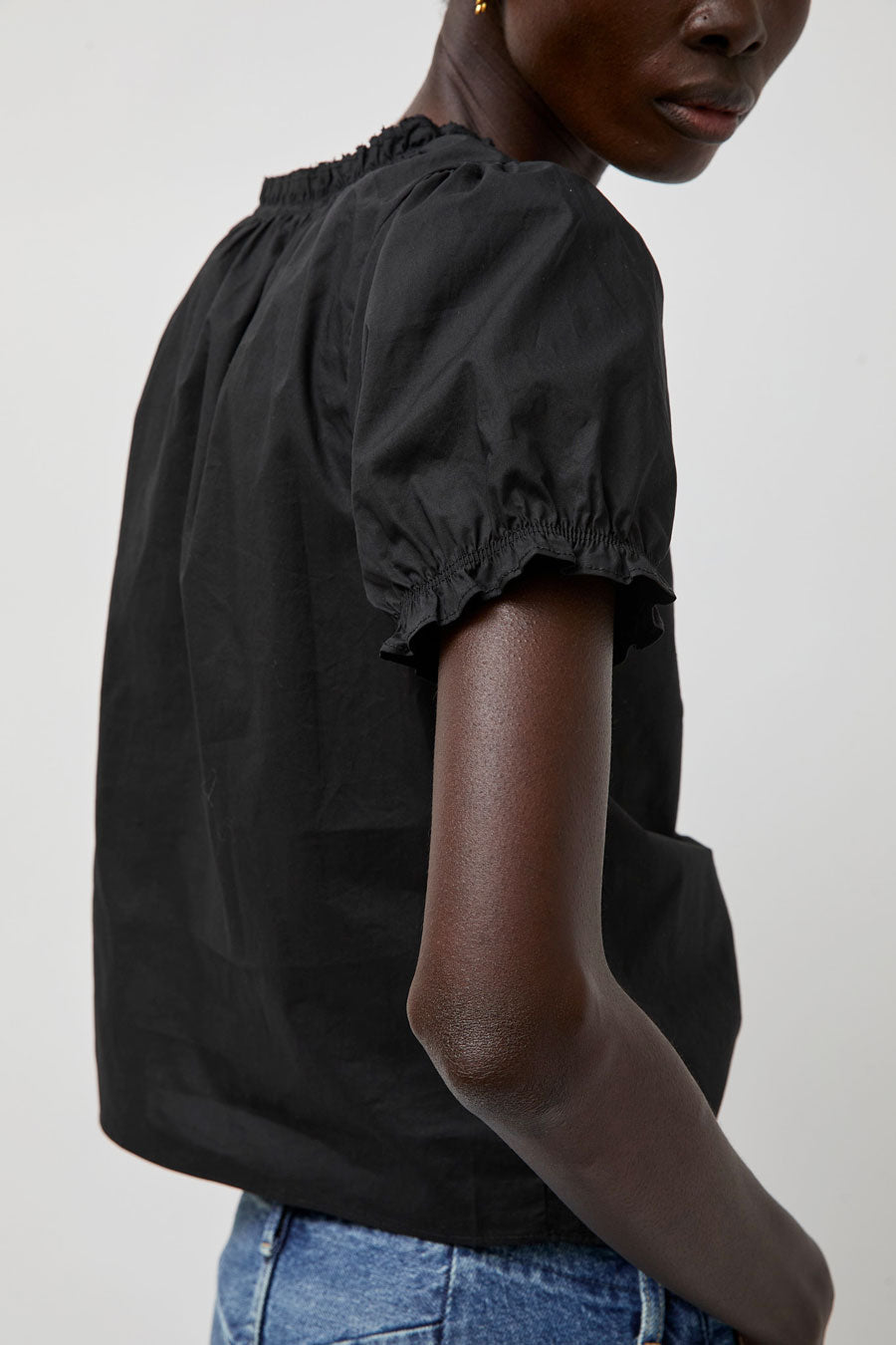 Deiji Studios Cross Frill Top in Black