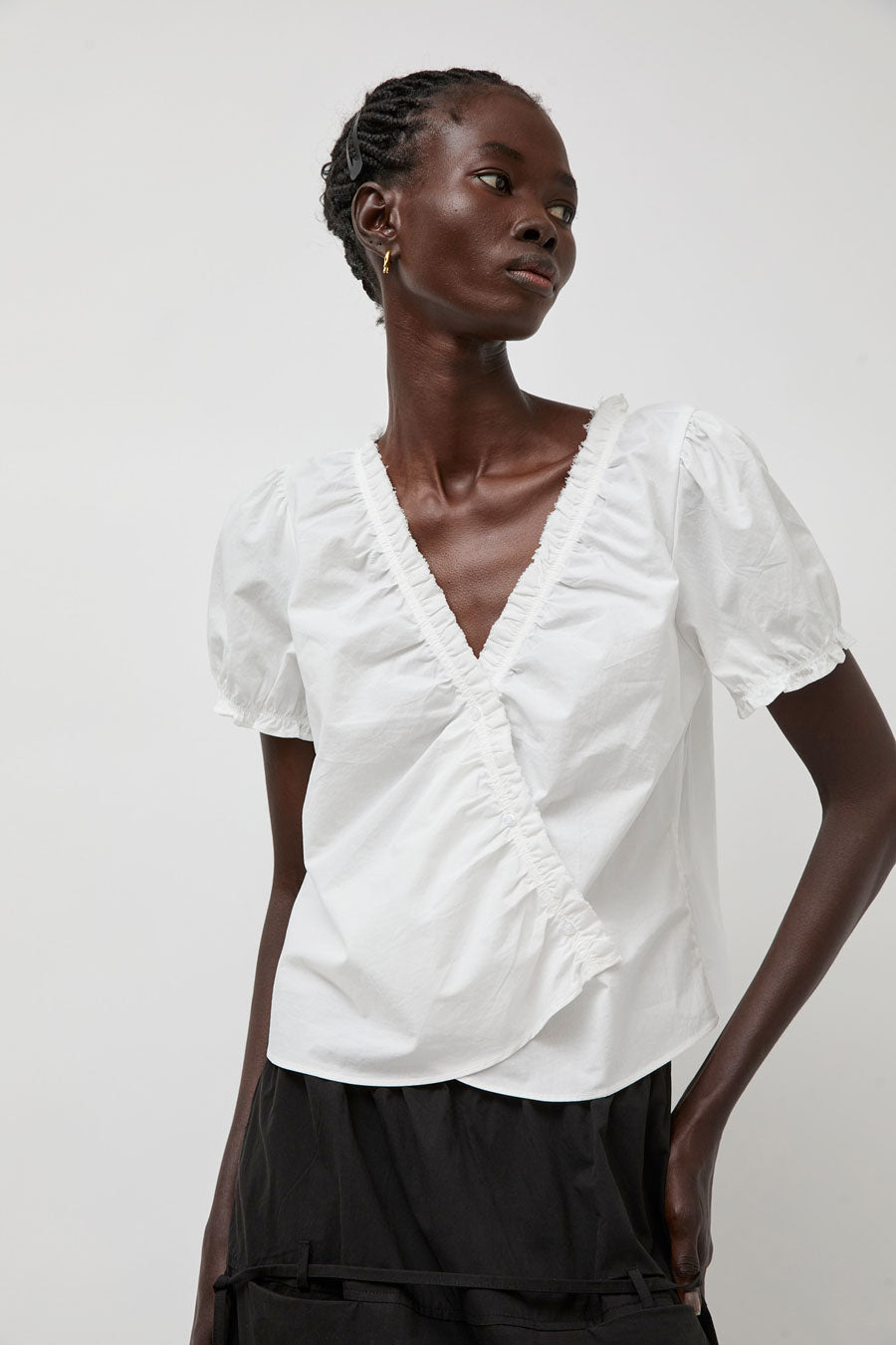 Deiji Studios Cross Frill Top in White