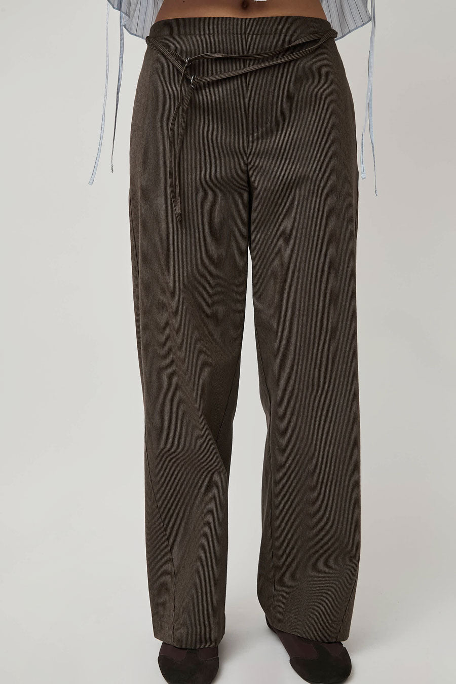 Deiji Studios Double Belted Pant in Brown Stripe