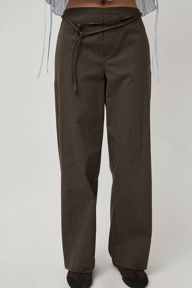 Deiji Studios Double Belted Pant in Brown Stripe