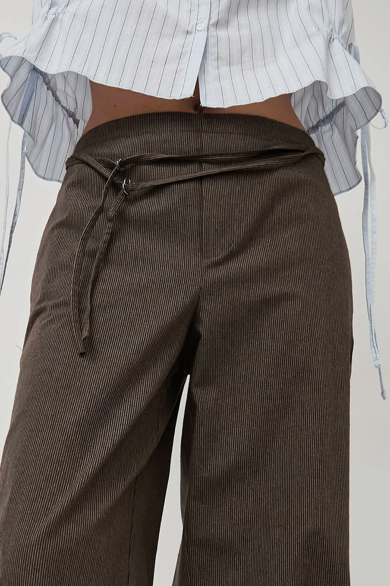 Deiji Studios Double Belted Pant in Brown Stripe