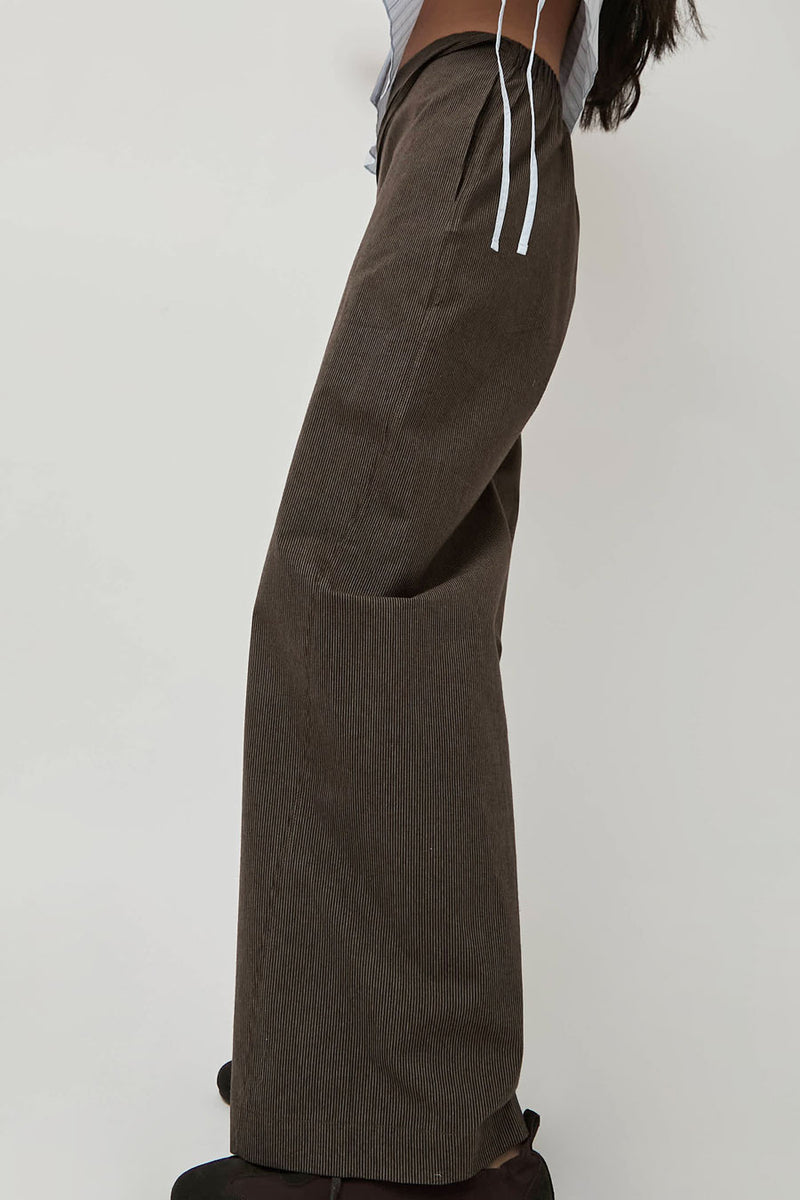 Deiji Studios Double Belted Pant in Brown Stripe