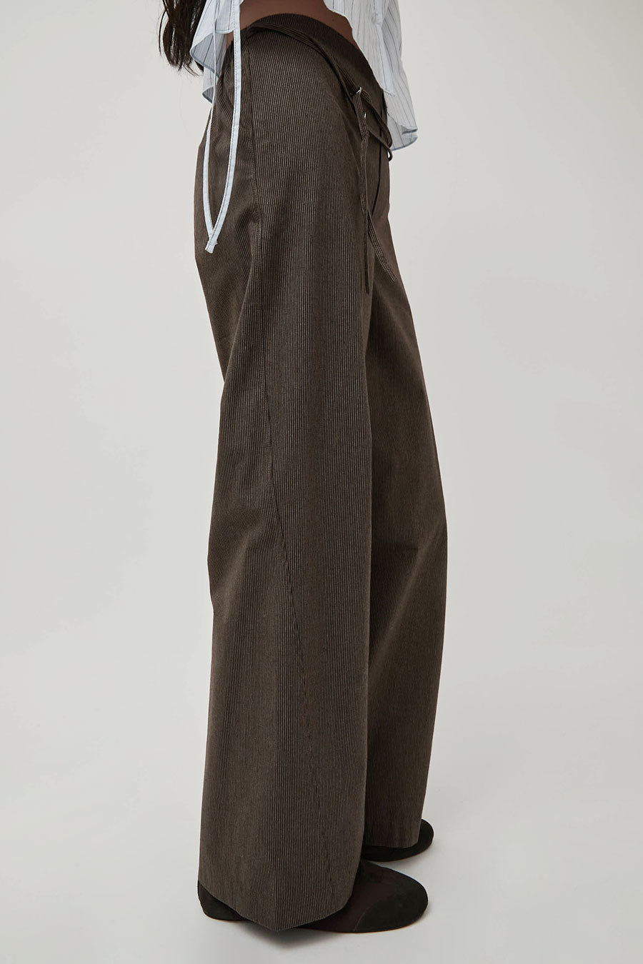 Deiji Studios Double Belted Pant in Brown Stripe