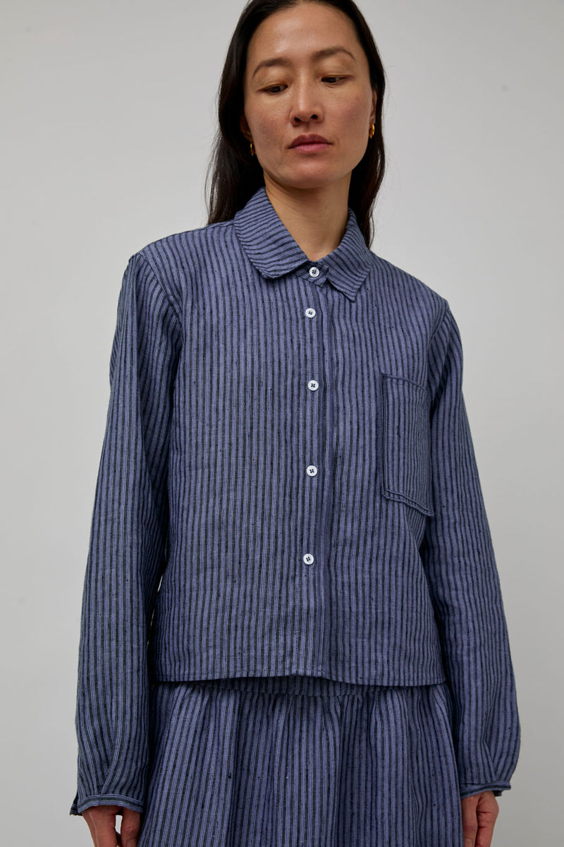 Deiji Studios Double Placket Jacket in Azure Stripe