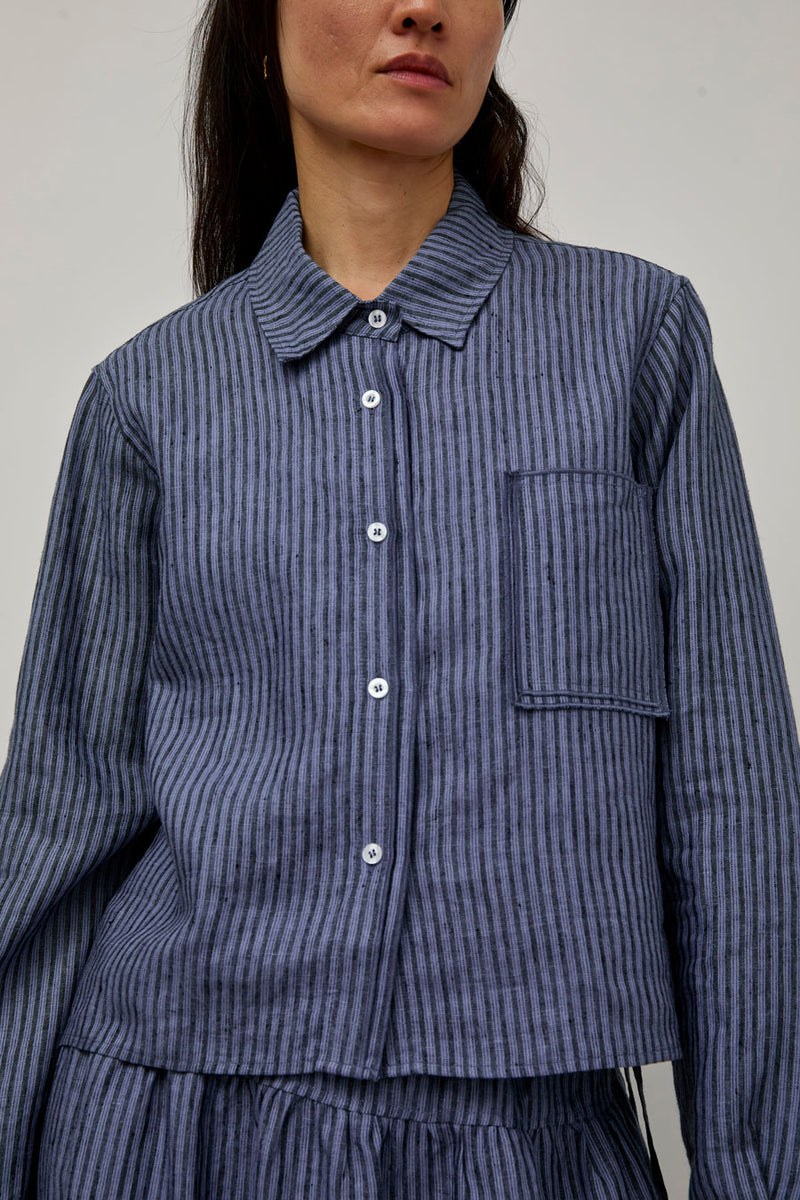 Deiji Studios Double Placket Jacket in Azure Stripe