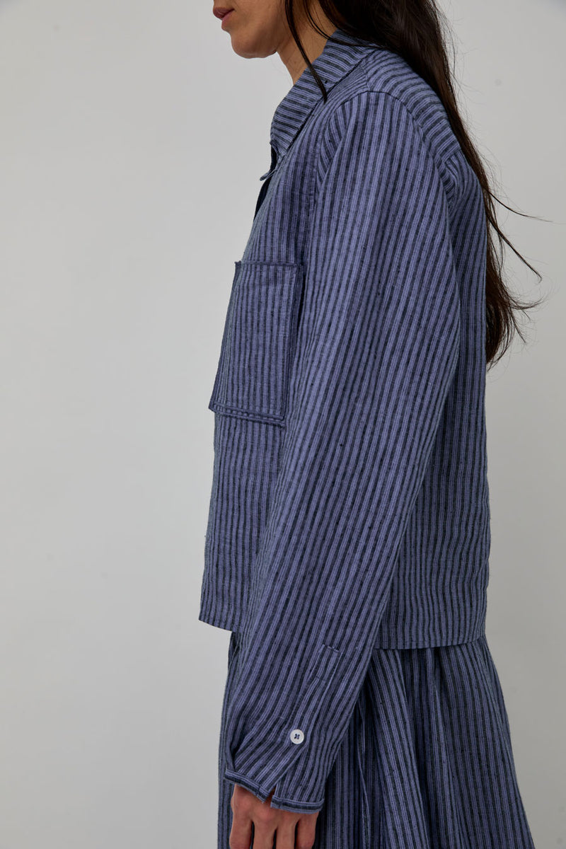 Deiji Studios Double Placket Jacket in Azure Stripe