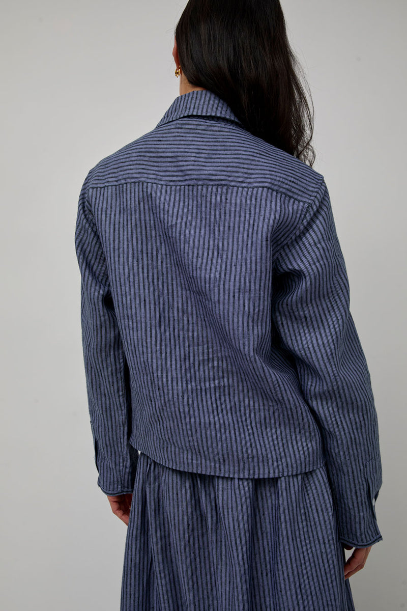 Deiji Studios Double Placket Jacket in Azure Stripe