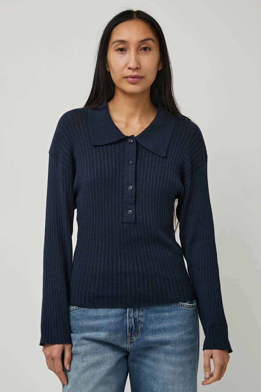 Deiji Studios Polo Knit in Dark Blue