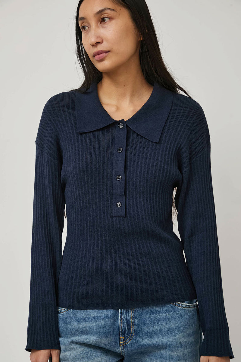 Deiji Studios Polo Knit in Dark Blue
