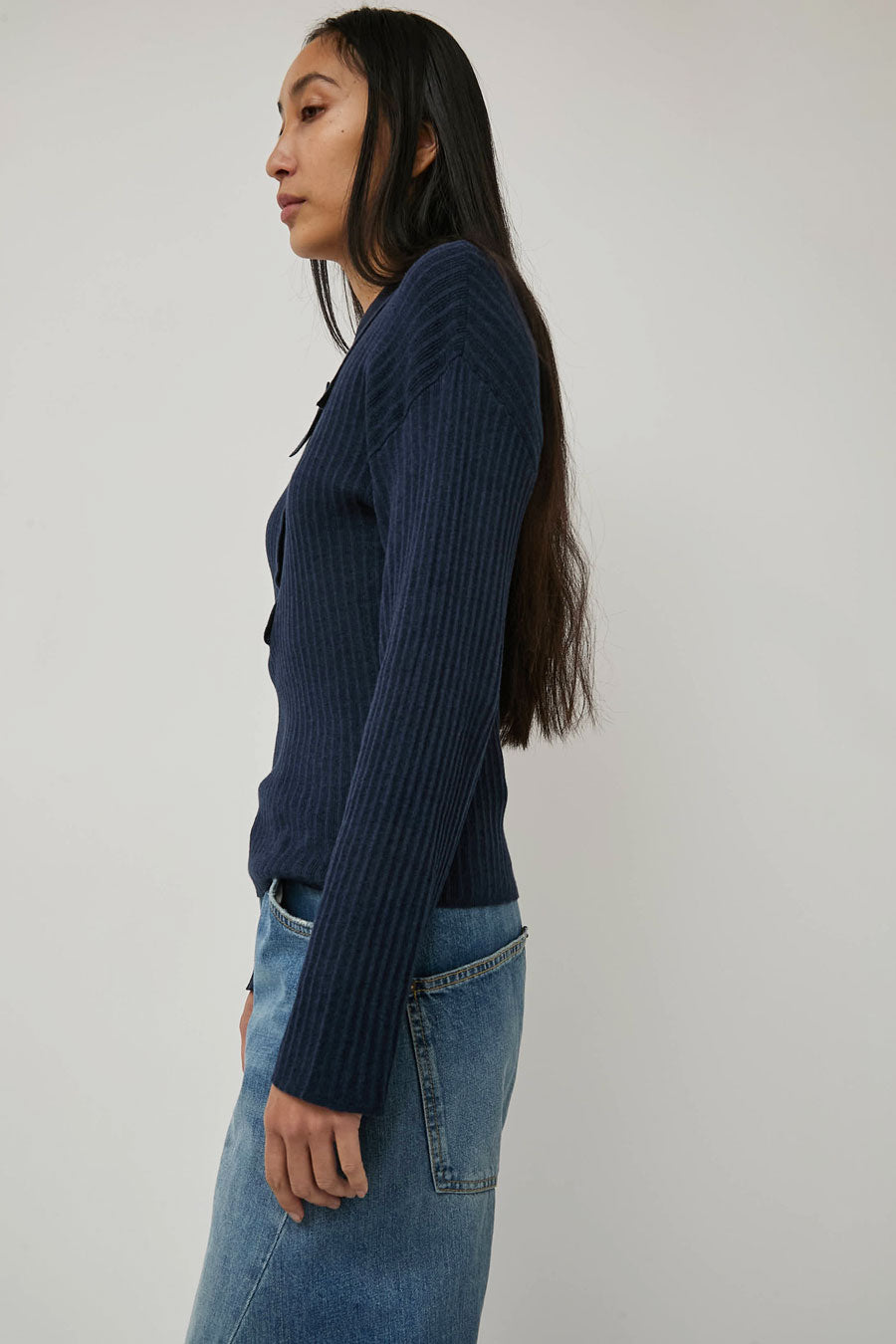 Deiji Studios Polo Knit in Dark Blue