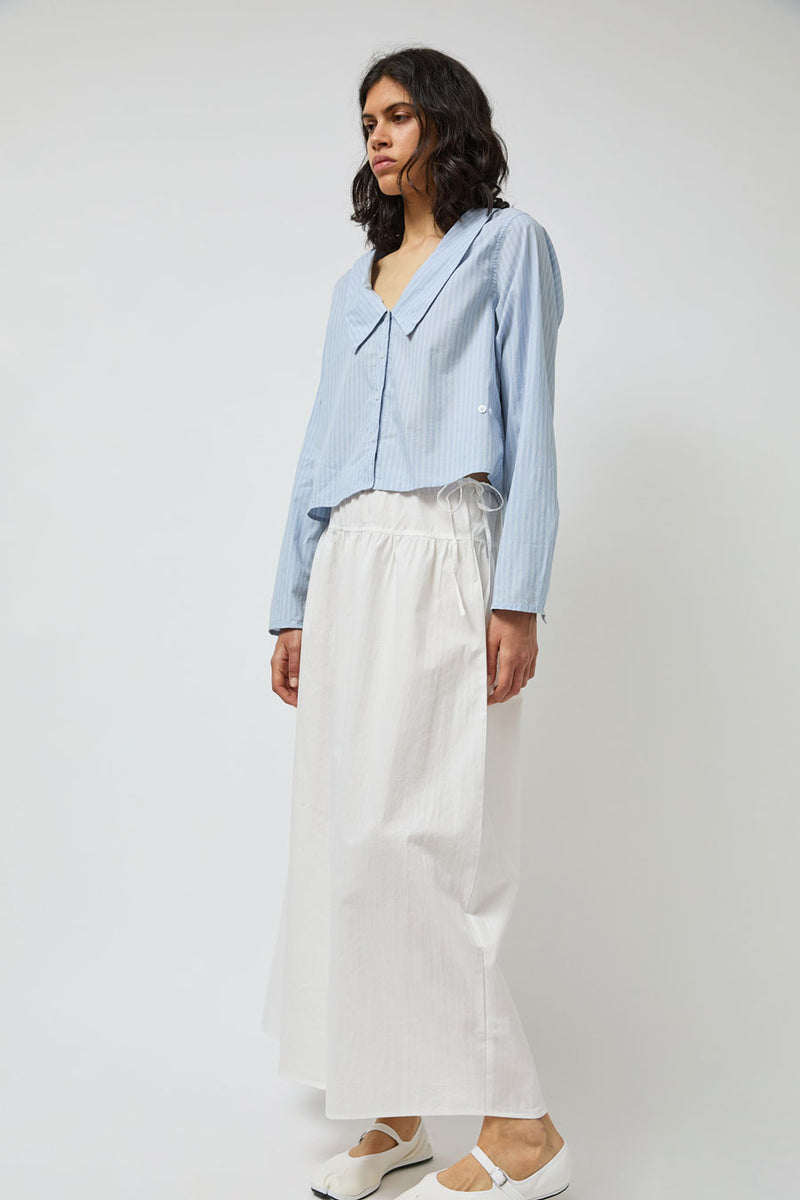 Deiji Studios Waist Button Shirt in Lake Blue Stripe