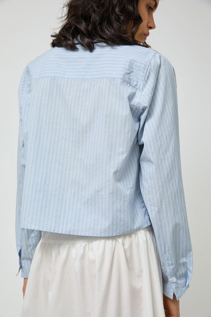 Deiji Studios Waist Button Shirt in Lake Blue Stripe