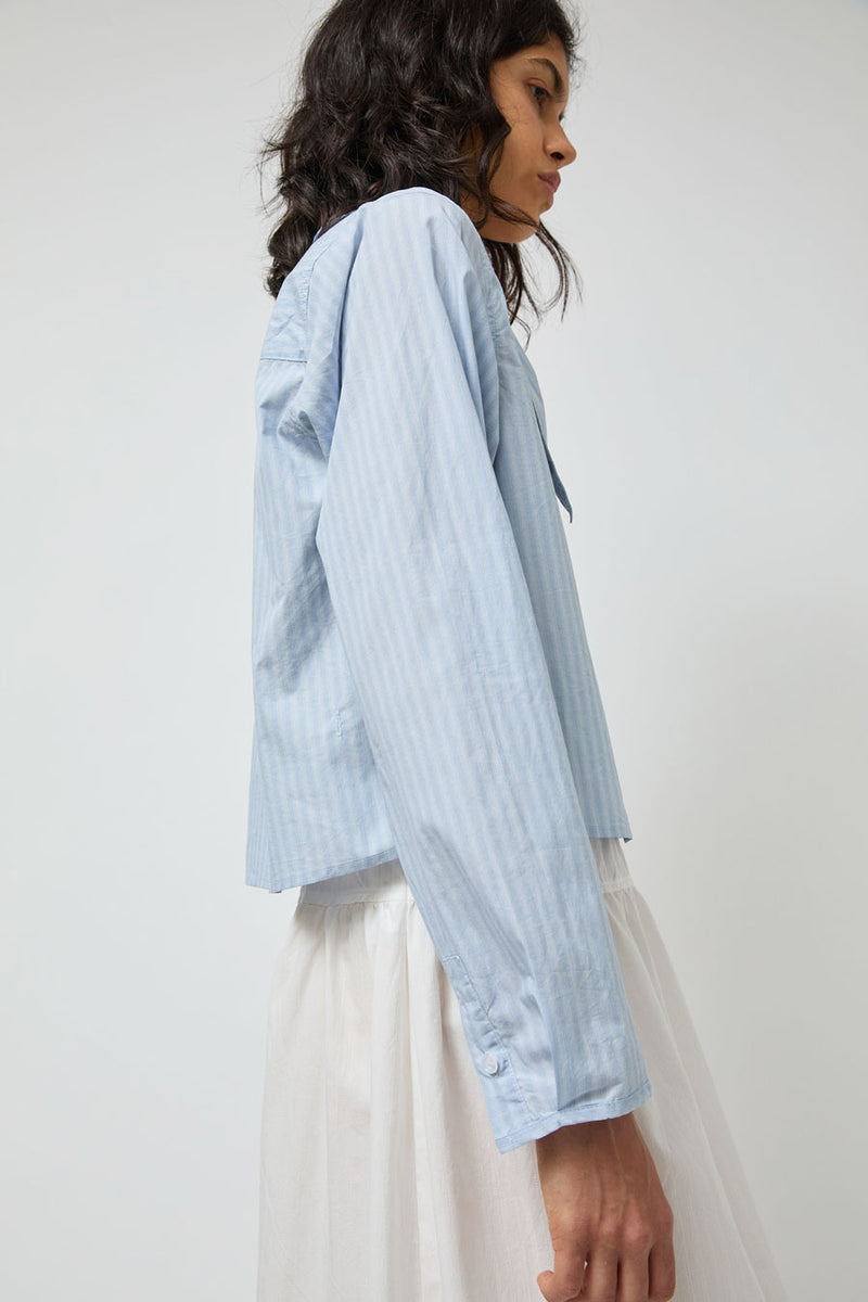 Deiji Studios Waist Button Shirt in Lake Blue Stripe