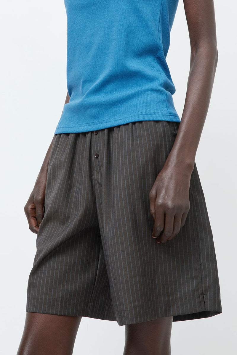 Deiji Studios Wool Boxer Short in Charcoal Stripe