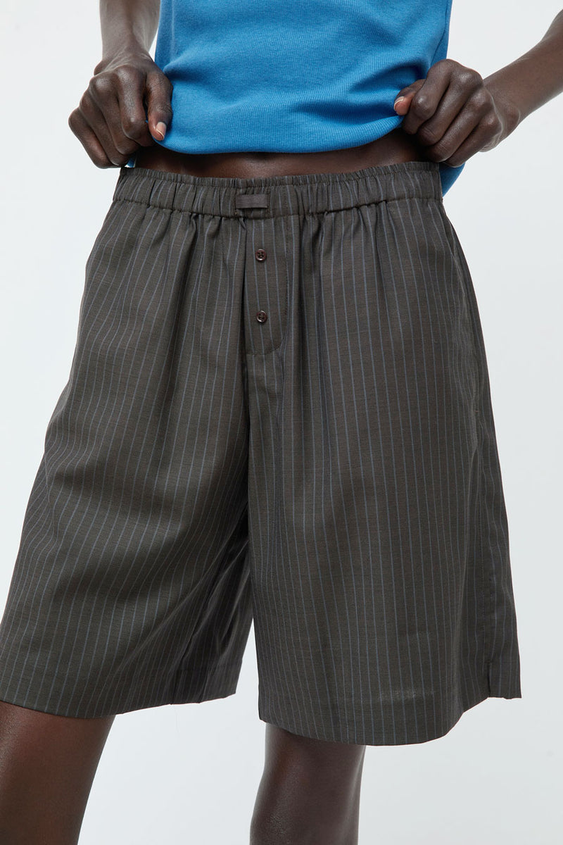 Deiji Studios Wool Boxer Short in Charcoal Stripe
