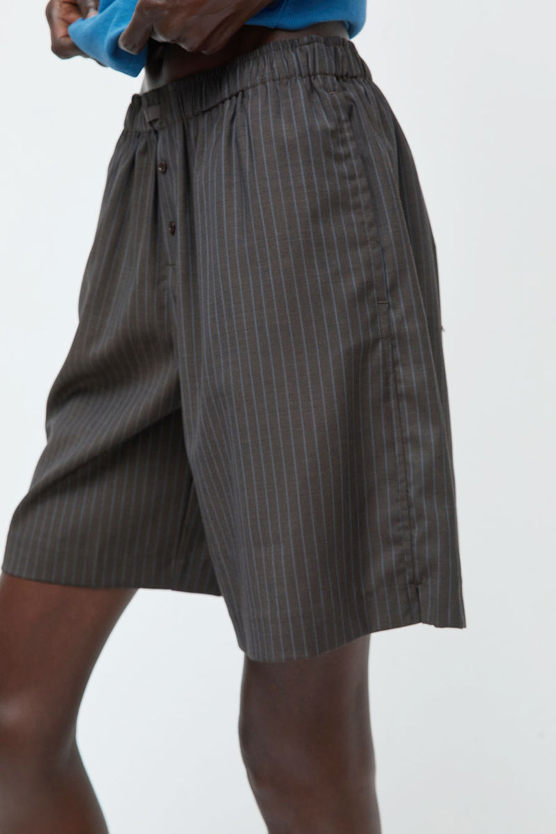 Deiji Studios Wool Boxer Short in Charcoal Stripe