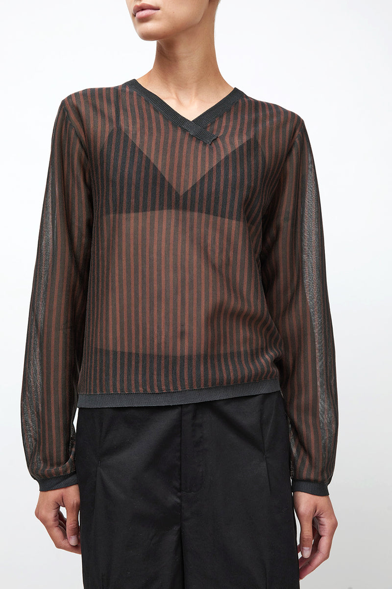 Deiji Studios Stripe Longsleeve in Brown Grey Stripe