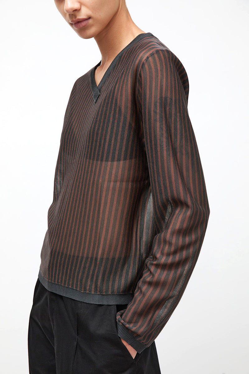 Deiji Studios Stripe Longsleeve in Brown Grey Stripe