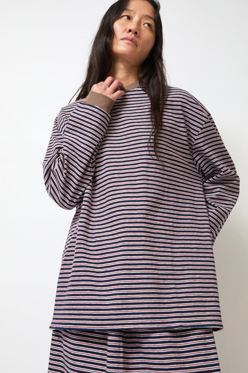 Eleph Beer Tee in Navy and Red Stripe