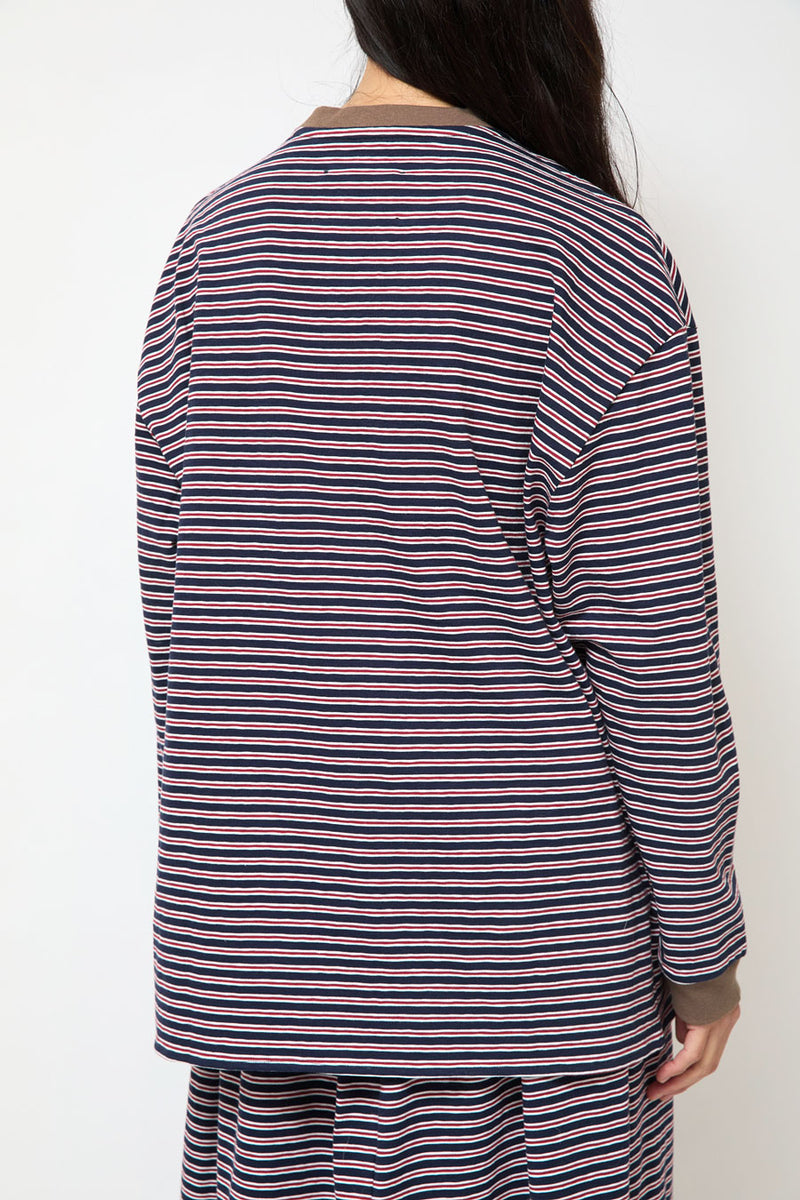 Eleph Beer Tee in Navy and Red Stripe