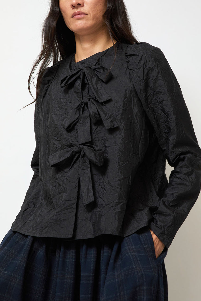Eleph Bows Shirt in Black Crinkle