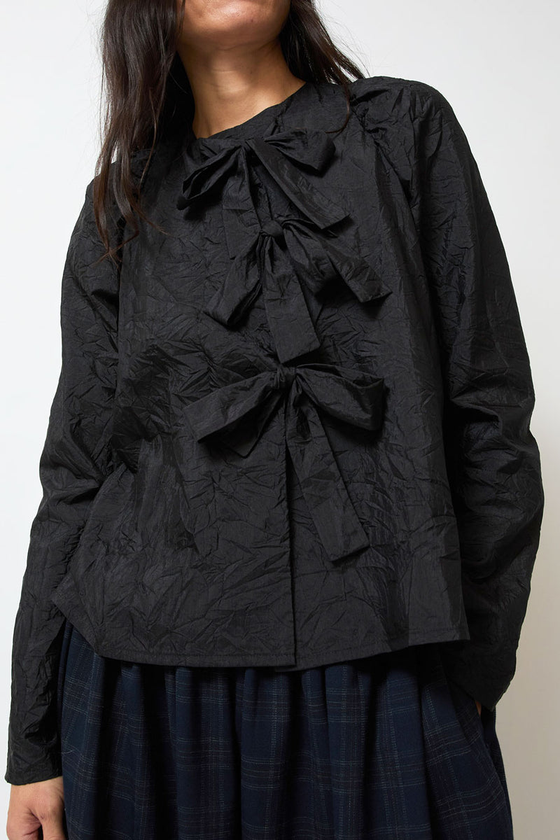 Eleph Bows Shirt in Black Crinkle