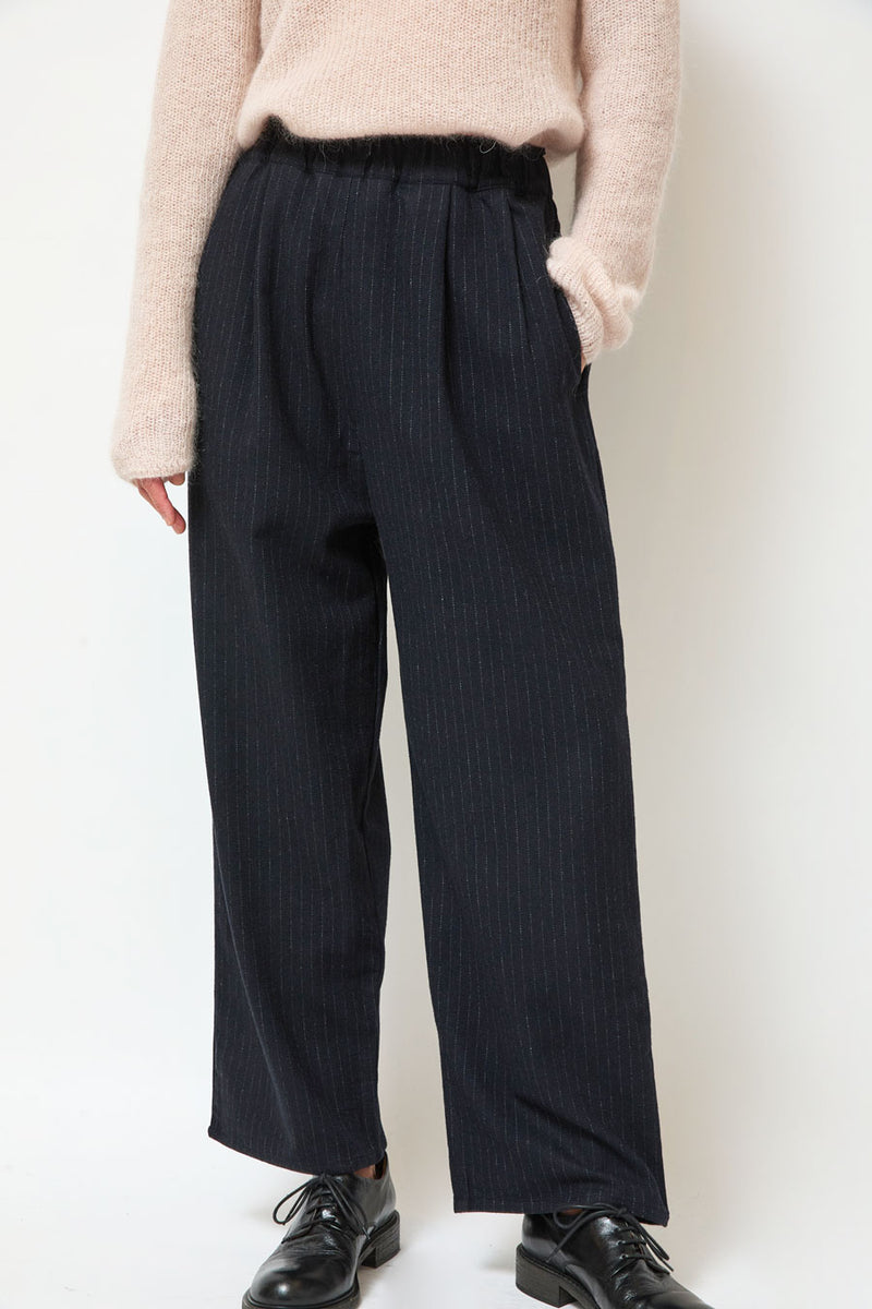 Eleph Luce Trouser in Black Pinstripe