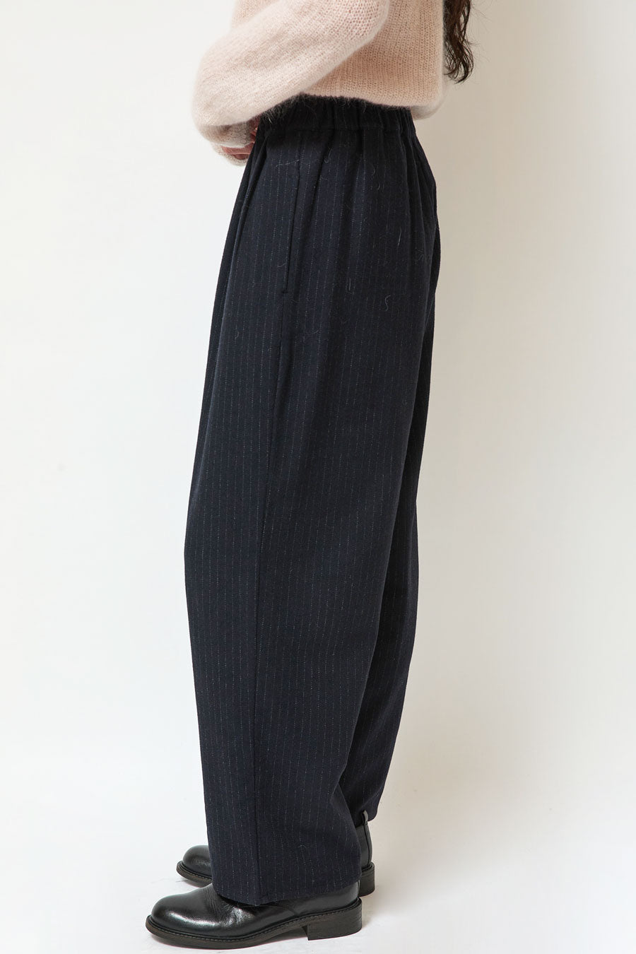 Eleph Luce Trouser in Black Pinstripe