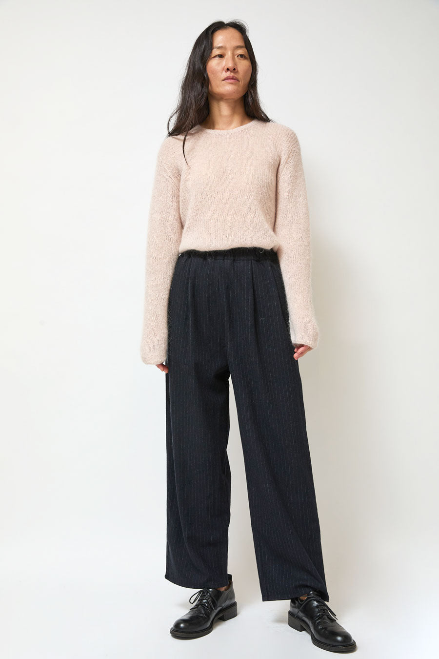 Eleph Luce Trouser in Black Pinstripe