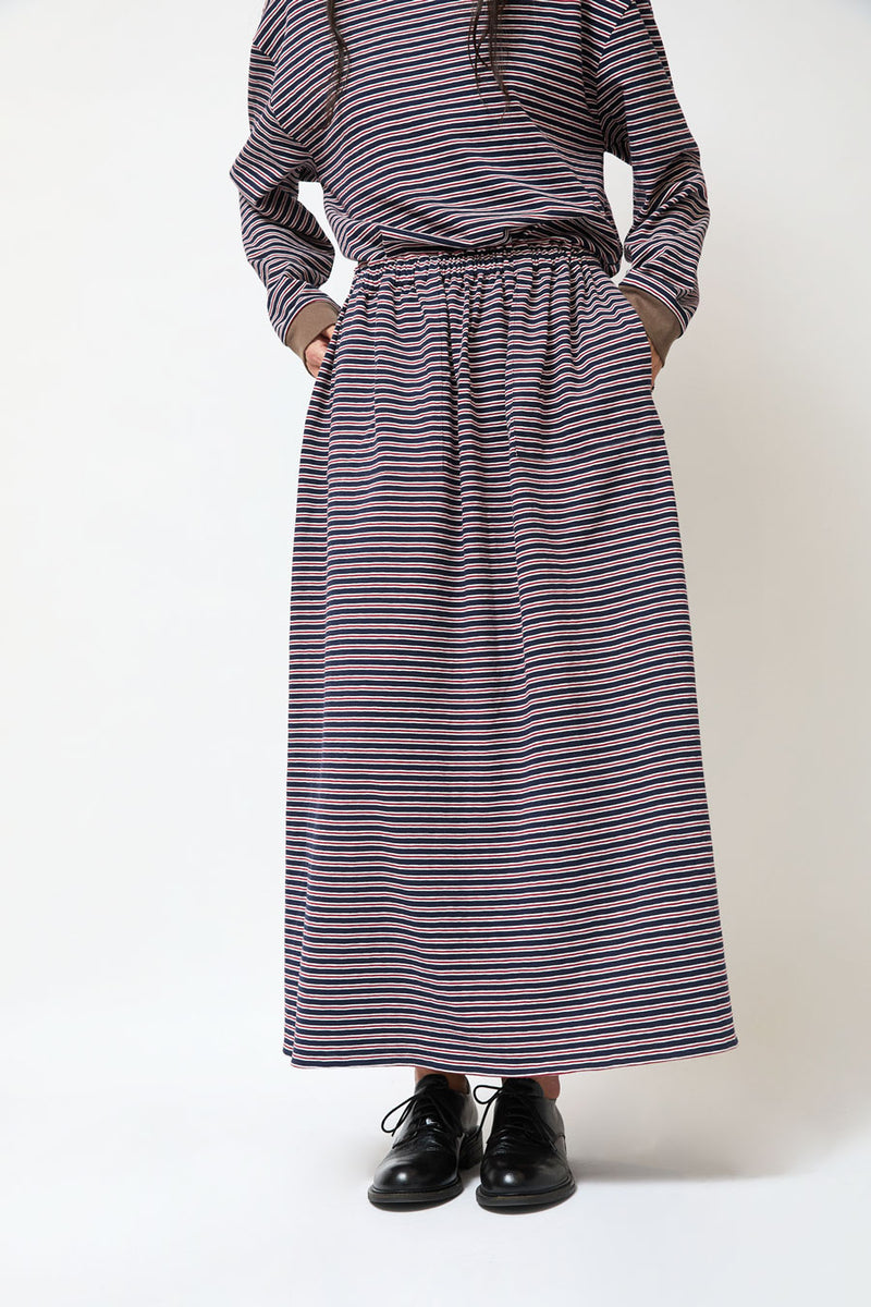 Eleph Oma Skirt in Navy and Red Stripe