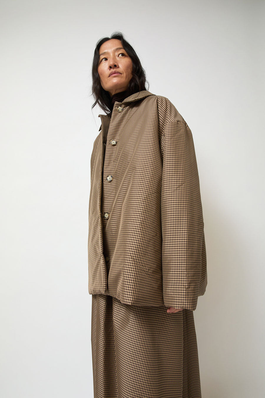 Eleph Small Puff Coat in Brown Check