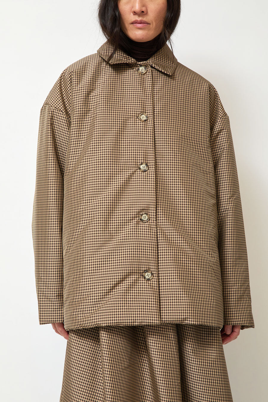 Eleph Small Puff Coat in Brown Check