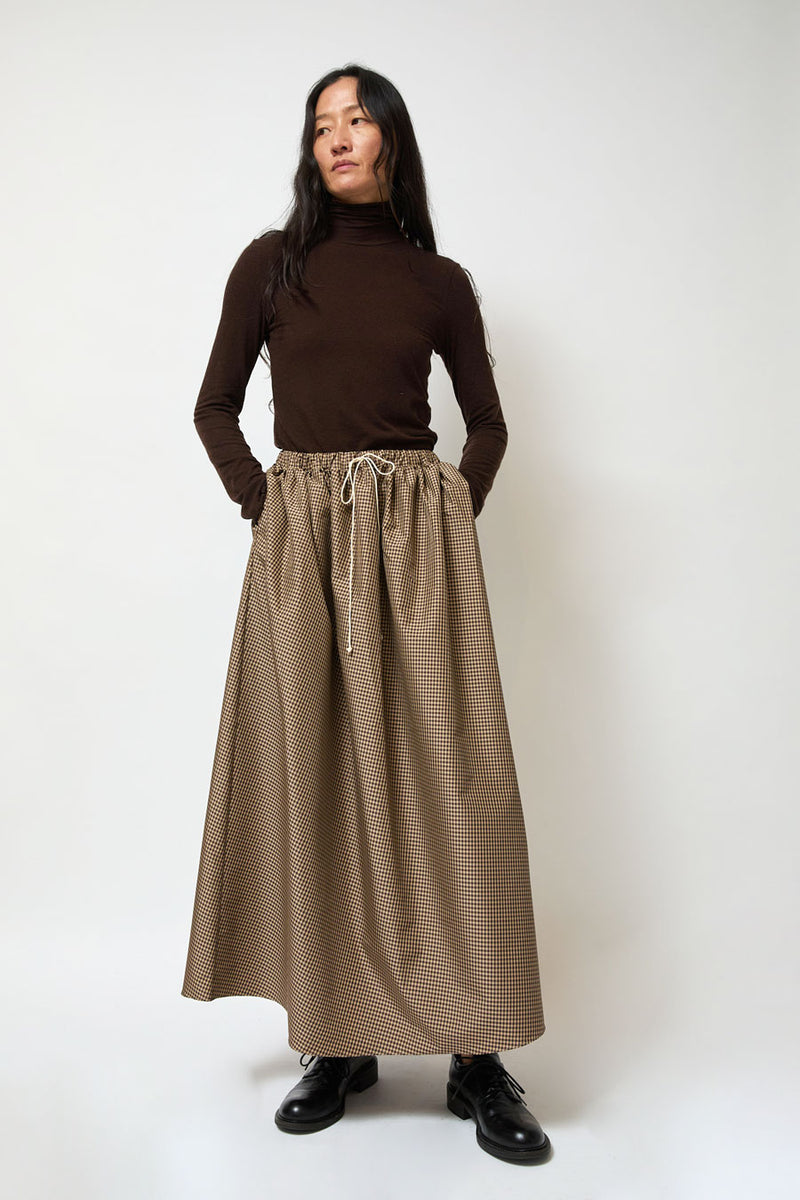 Eleph Wide Skirt in Brown Check