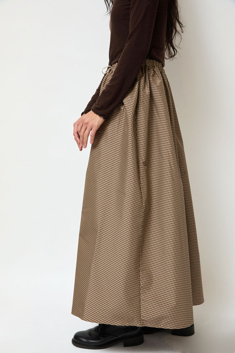 Eleph Wide Skirt in Brown Check