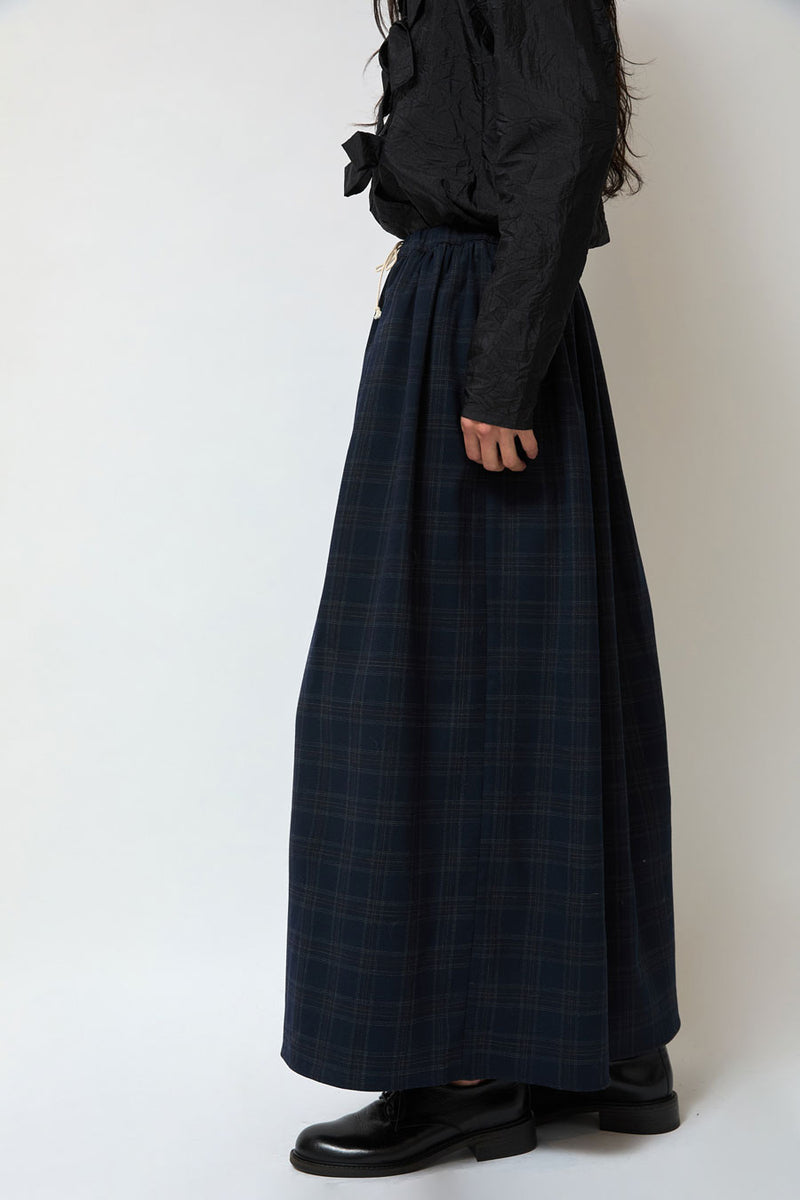 Eleph Wide Skirt in Navy Check
