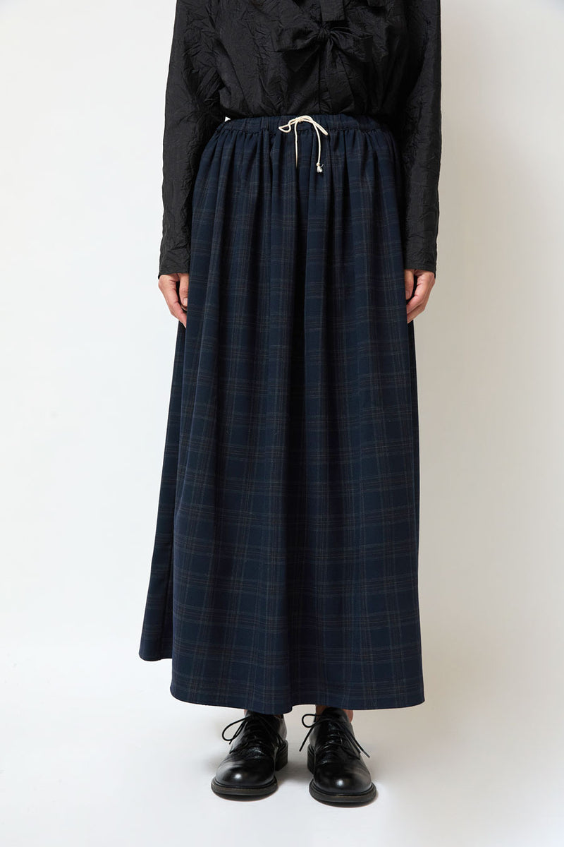 Eleph Wide Skirt in Navy Check