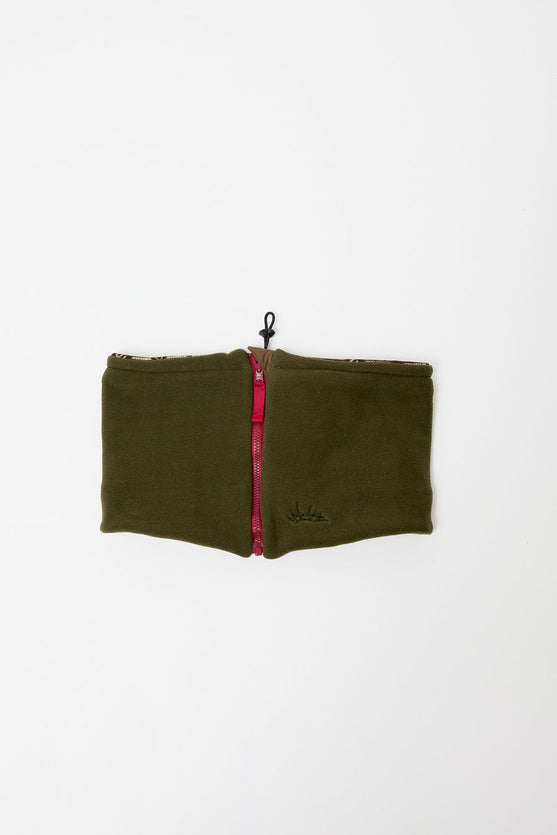 Elmer Fleece Reversible Neck Warmer in Khaki and Print