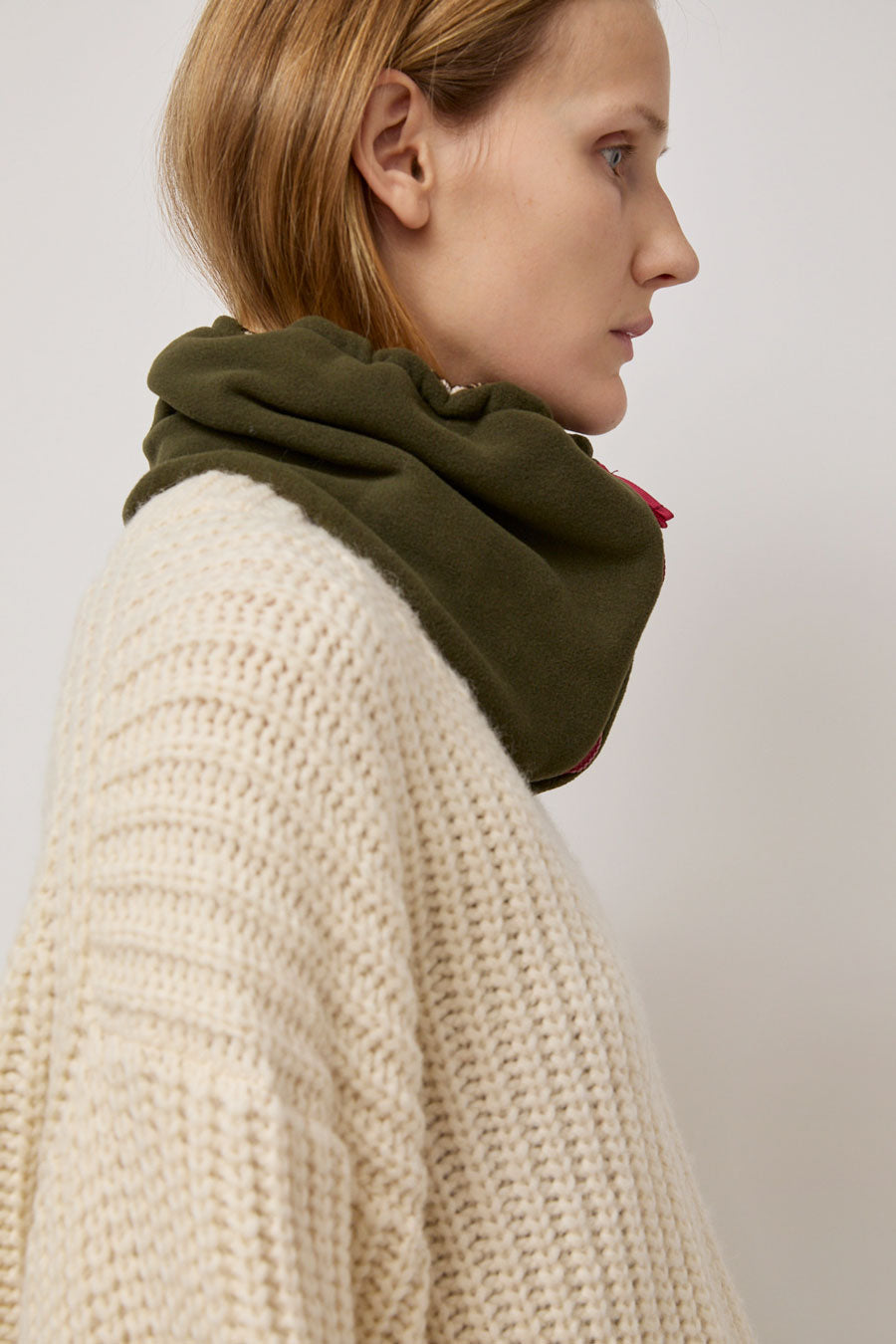 Elmer Fleece Reversible Neck Warmer in Khaki and Print