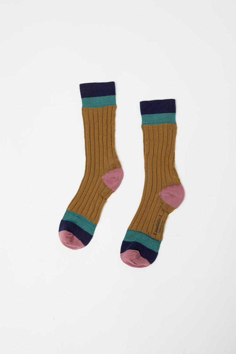Exquisite J Colorblock Socks in Mustard