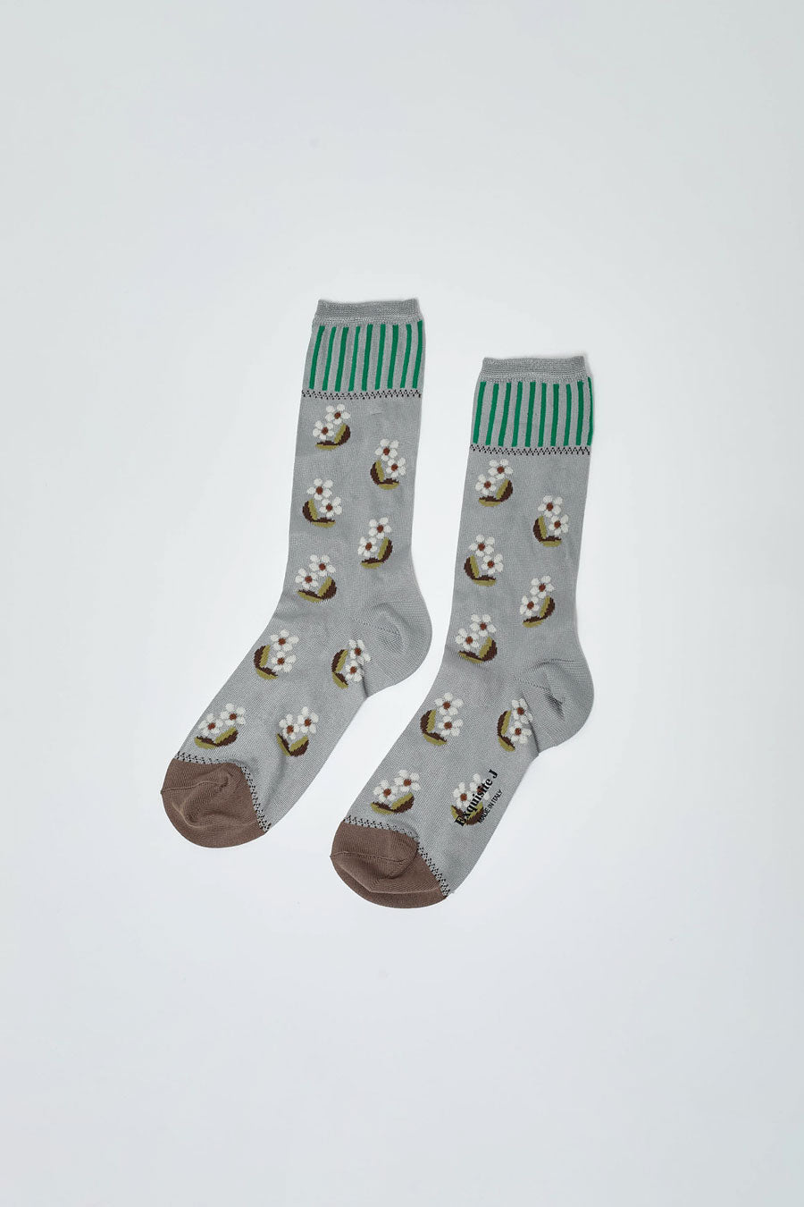 Exquisite J Deco Flowers Socks in Grey