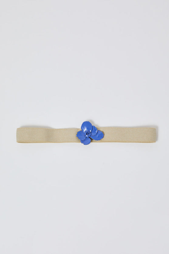 Exquisite J Enamel Flower Belt in Blue and Linen